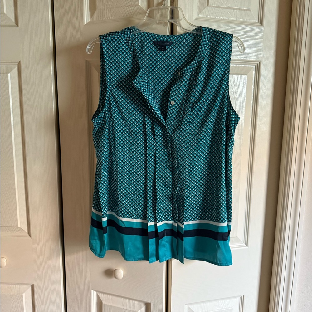Tommy Hilfiger Teal Patterned Sleeveless Blouse
